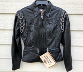 New Harley Davidson Womens Motor Cycle Genuine Leather Chain Jacket - X-Small