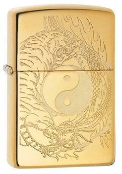Zippo Tiger & Dragon Design High Polish Brass Finish Lighter - Made In USA
