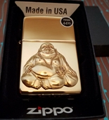 Zippo Windproof Solid Brass Laughing Buddha Emblem Lighter - Made In USA