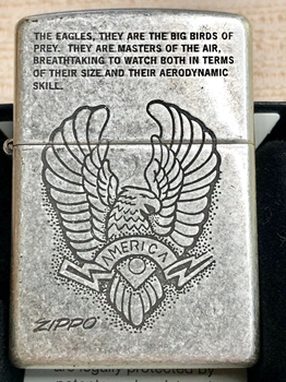 New Zippo Antique Silver Plate "The American Eagle" Windproof Lighter