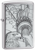 Zippo Brushed Chrome Something Patriotic Emblem Classic Windproof Lighter - Made In USA
